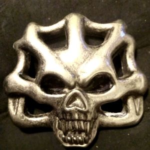 Antiqued Silver Skull Head Biker Gothic Belt Buckle